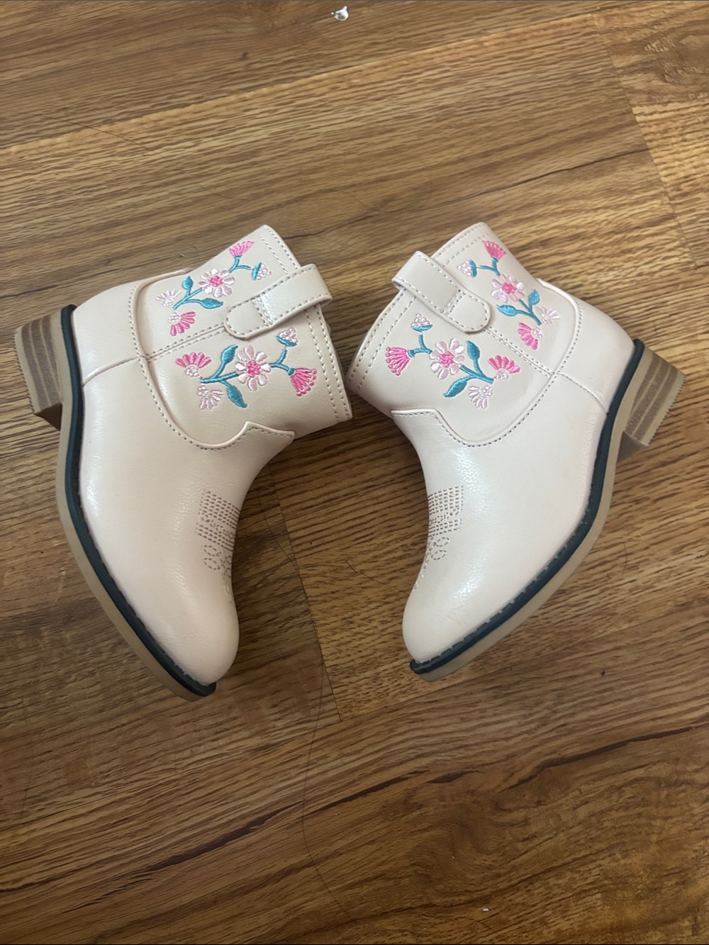 Cat & Jack Cream Ankle Boots with Pink & Teal Floral Embroidery